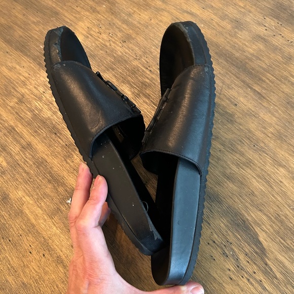 YSL Saint Laurent Joan Logo Slides Sandals Black Leather Sz 37.5 FAIR - Picture 8 of 14
